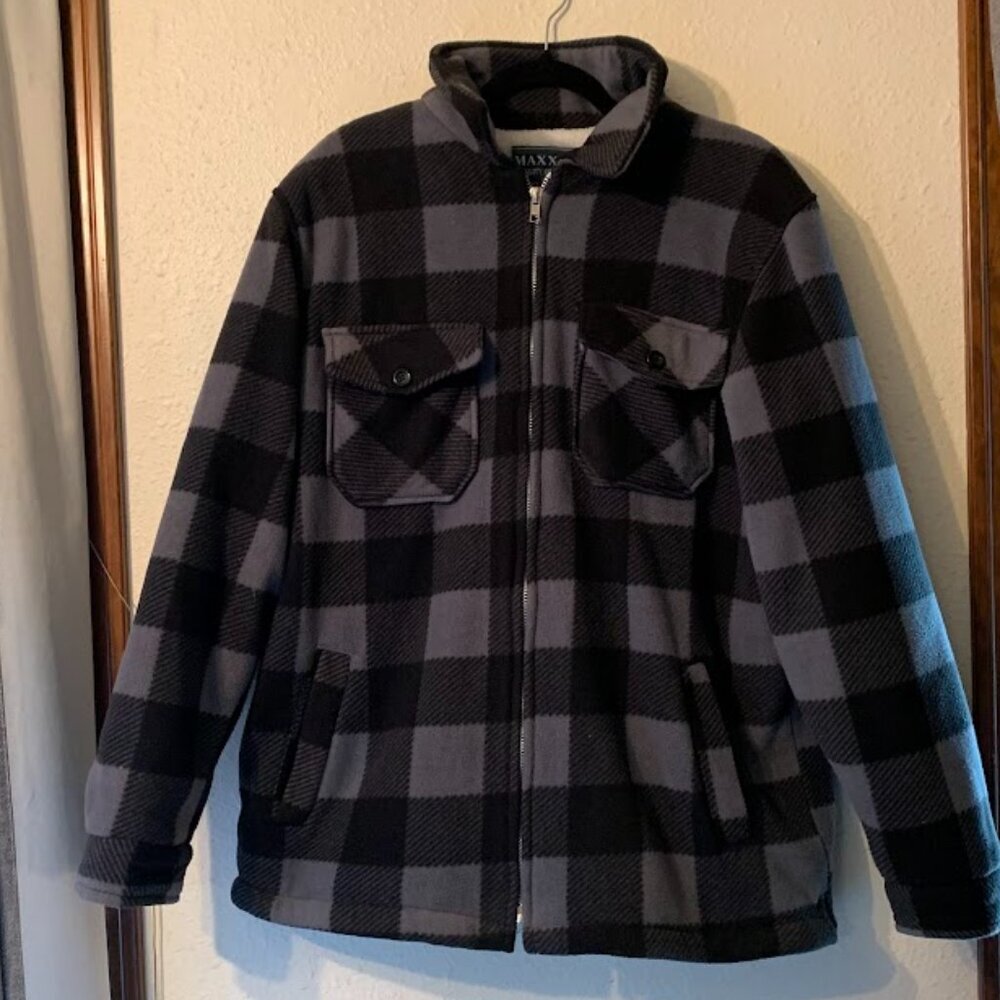 Maxxsel Plaid Zip Up Sherpa Fleece Sweatshirt - Size XL